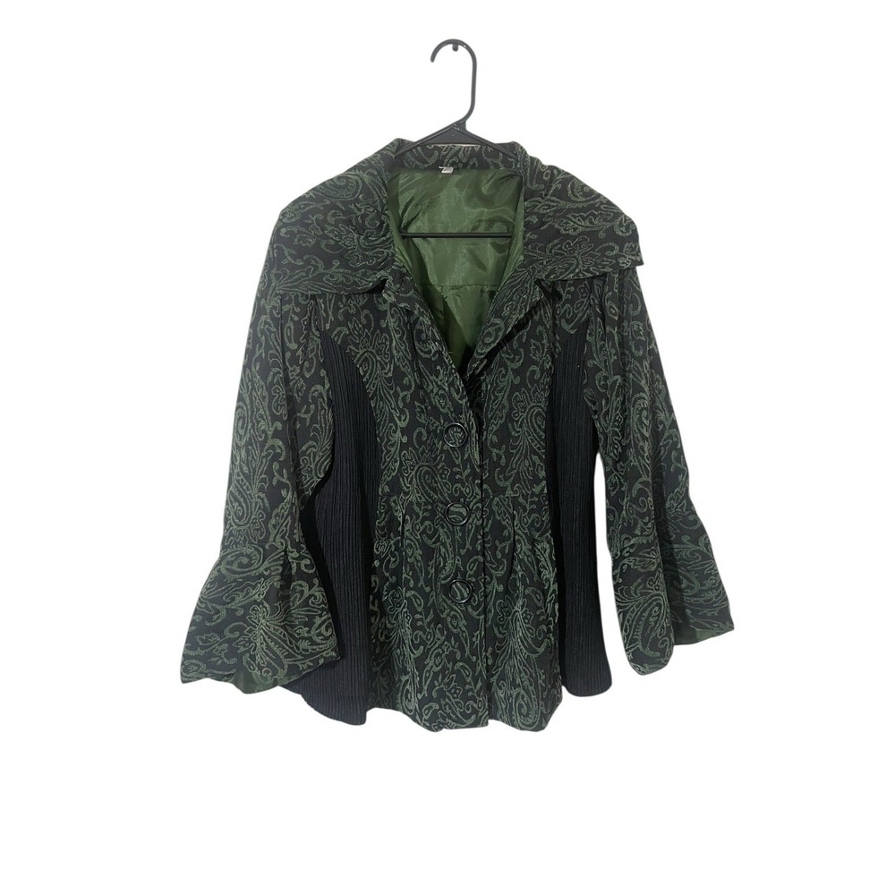 Lindi Green Jacquard A Line Jacket XL Bell‎ Sleeve Steampunk Gothic Moody Witchy